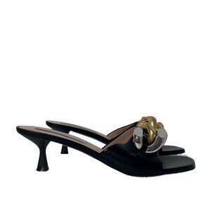 Stella McCartney Black Chunky Chain Kitty Heels 39.5